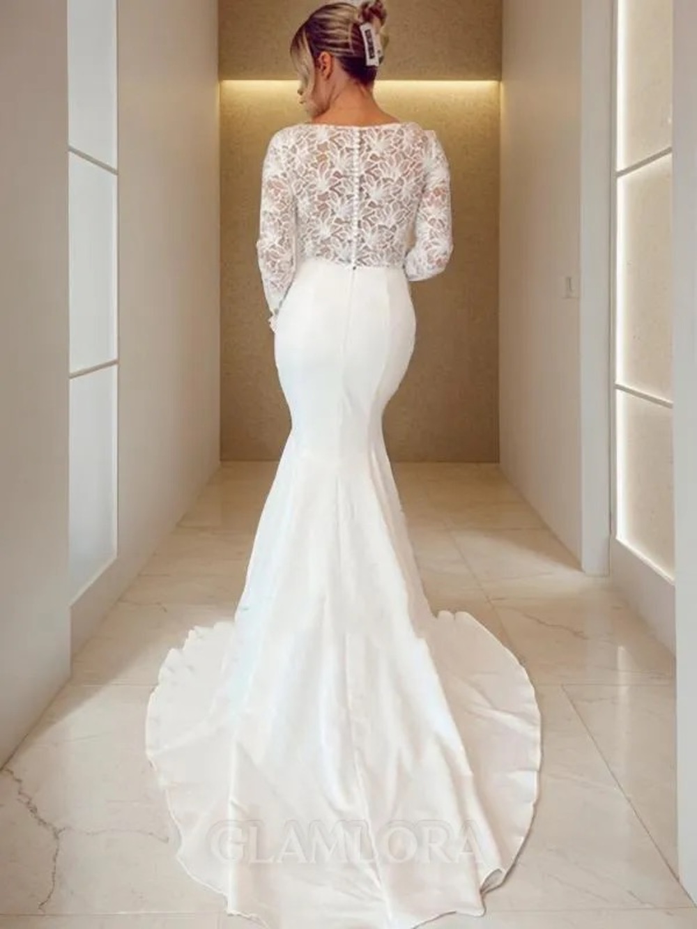 **NEW** White Lace Long-Sleeve V-Neck Dress - 6 - Picture 2 of 14